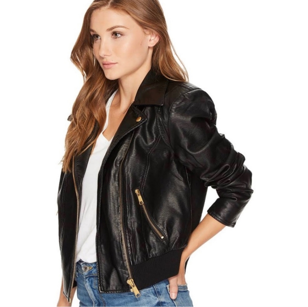 Black Faux Leather Moto Jacket - Women - Picture 2 of 14